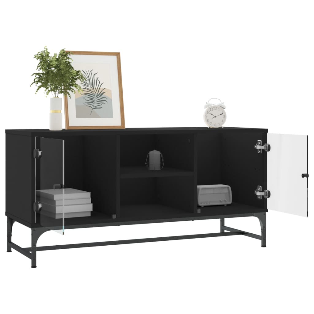 vidaXL TV Cabinet with Glass Doors Black 102x37x50 cm