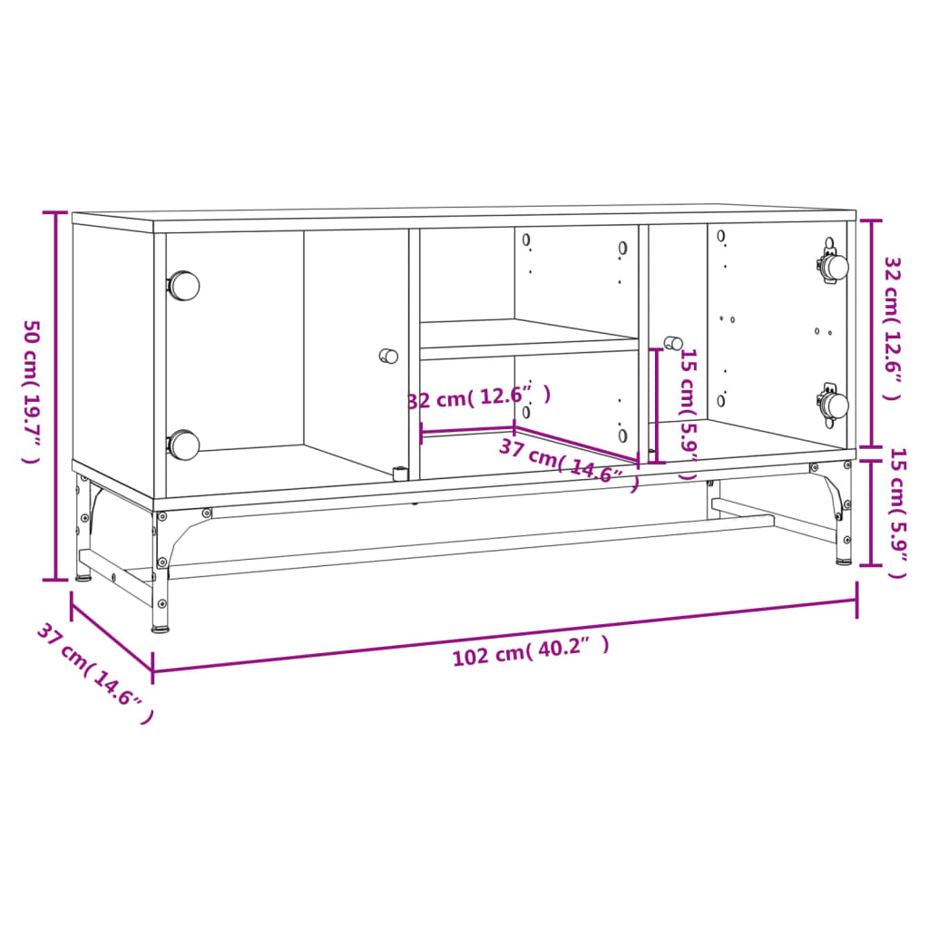 vidaXL TV Cabinet with Glass Doors Black 102x37x50 cm