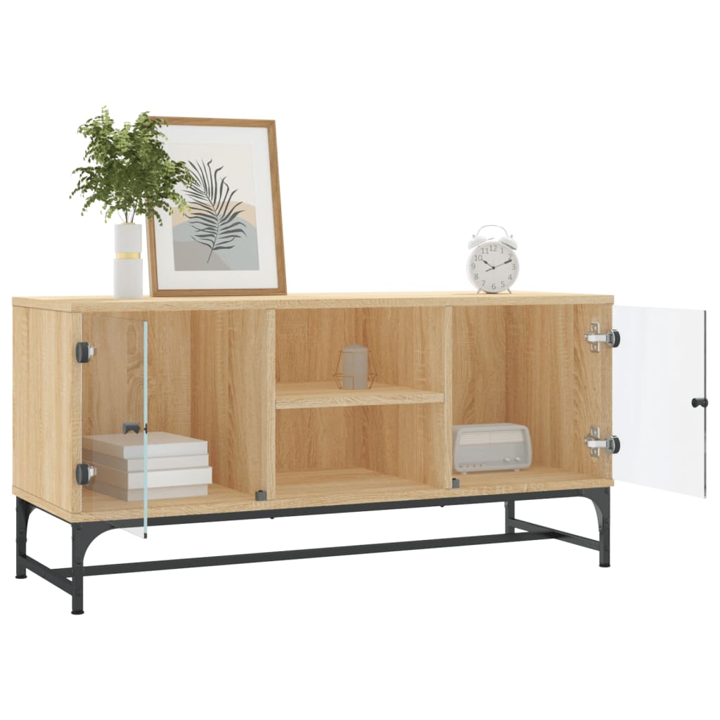 vidaXL TV Cabinet with Glass Doors Sonoma Oak 102x37x50 cm