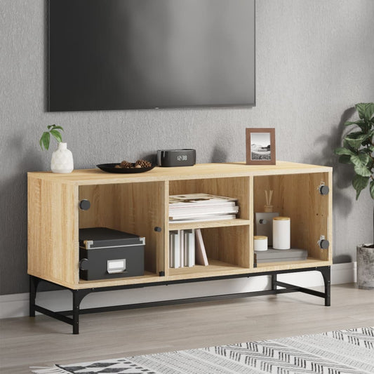 vidaXL TV Cabinet with Glass Doors Sonoma Oak 102x37x50 cm