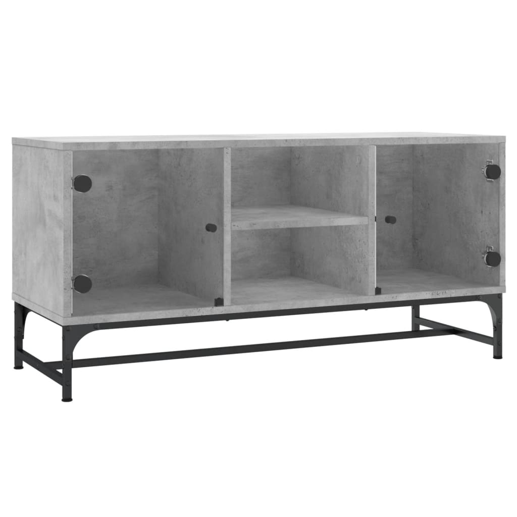 vidaXL TV Cabinet with Glass Doors Concrete Grey 102x37x50 cm