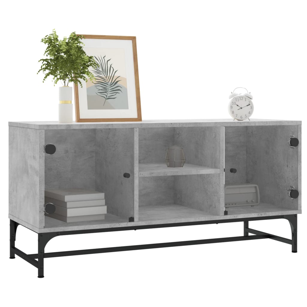 vidaXL TV Cabinet with Glass Doors Concrete Grey 102x37x50 cm