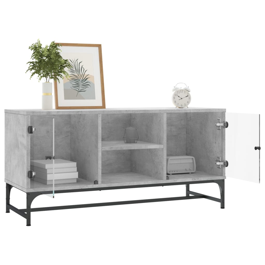 vidaXL TV Cabinet with Glass Doors Concrete Grey 102x37x50 cm