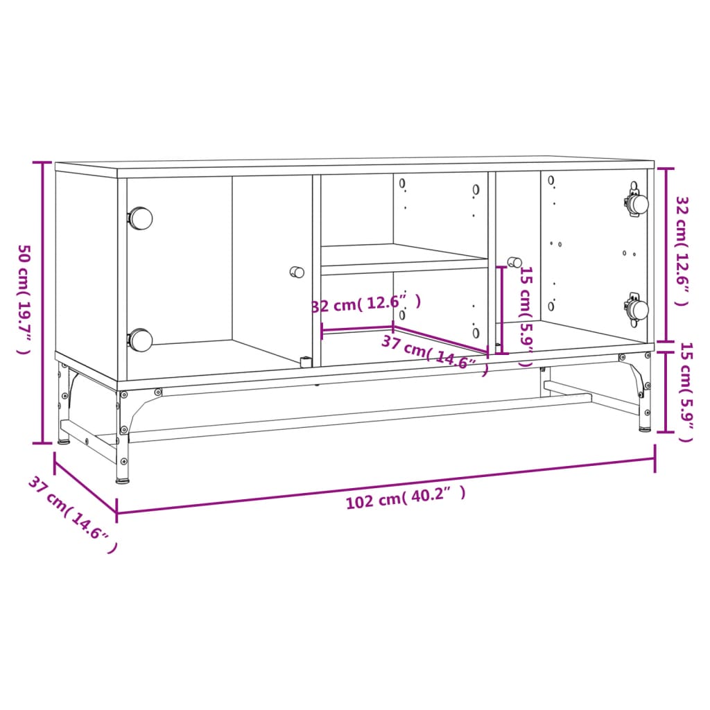 vidaXL TV Cabinet with Glass Doors Concrete Grey 102x37x50 cm