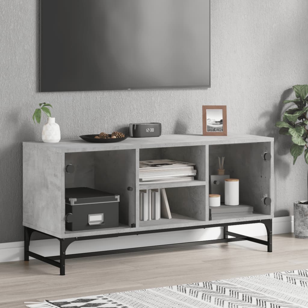 vidaXL TV Cabinet with Glass Doors Concrete Grey 102x37x50 cm