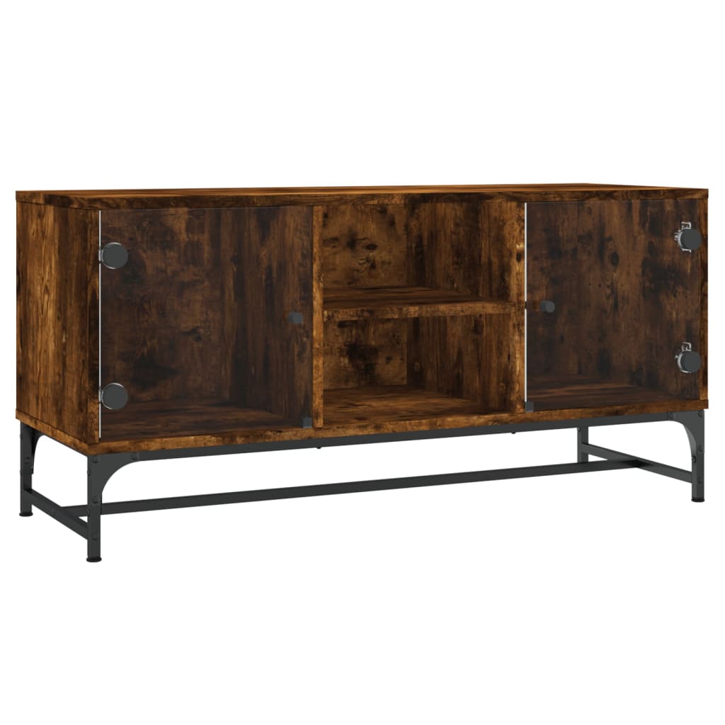 vidaXL TV Cabinet with Glass Doors Smoked Oak 102x37x50 cm