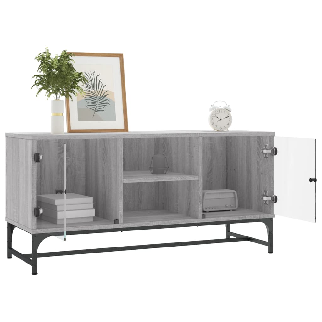 vidaXL TV Cabinet with Glass Doors Grey Sonoma 102x37x50 cm