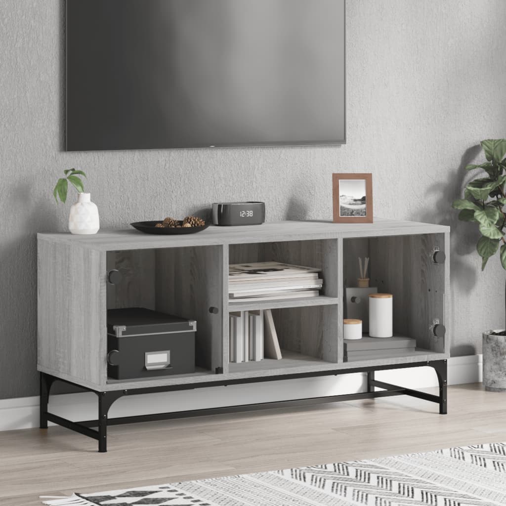 vidaXL TV Cabinet with Glass Doors Grey Sonoma 102x37x50 cm