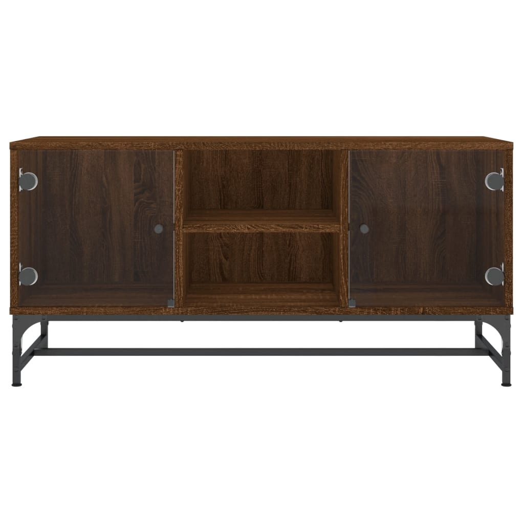 vidaXL TV Cabinet with Glass Doors Brown Oak 102x37x50 cm