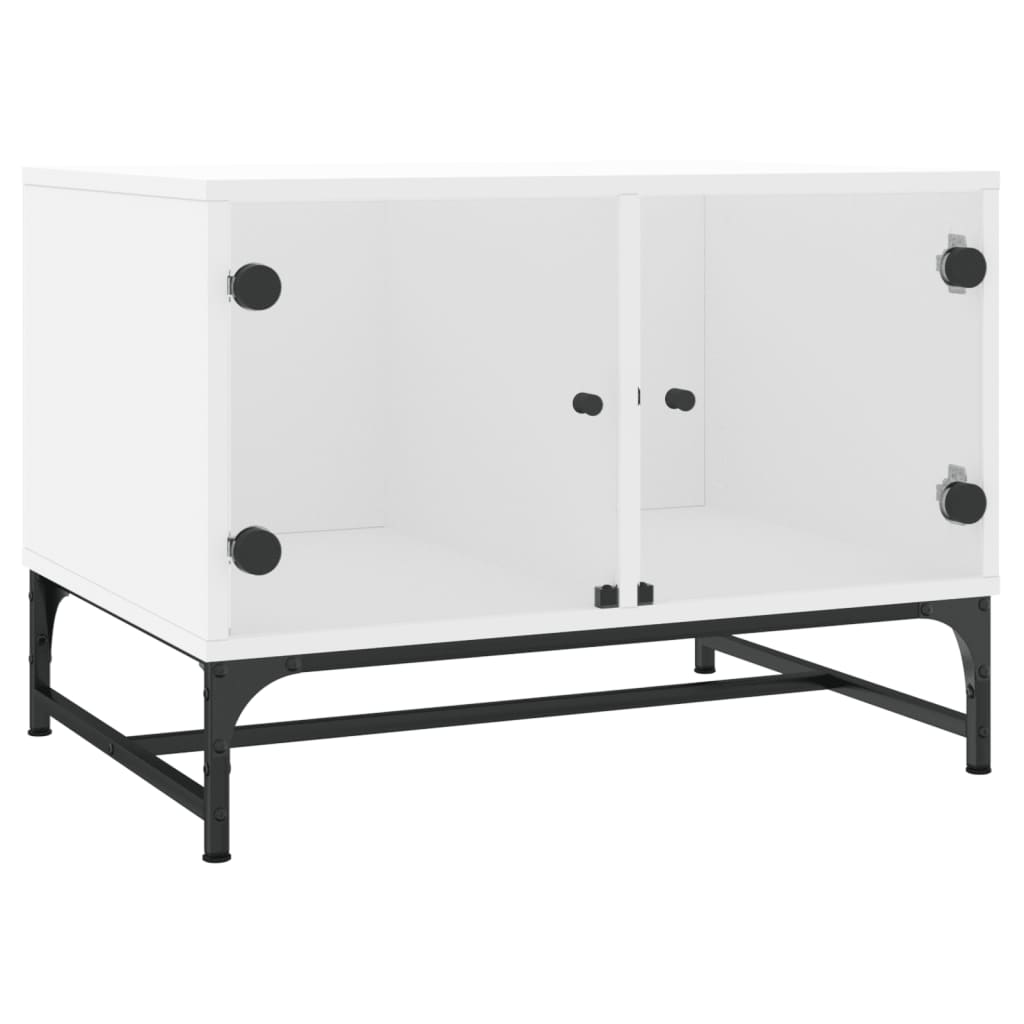 Coffee Table with Glass Doors White 68,5x50x50 cm