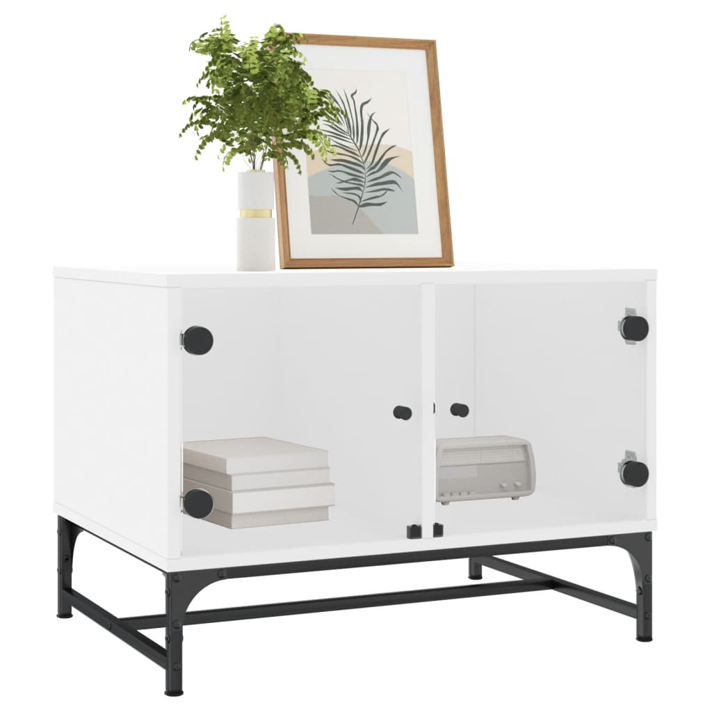 Coffee Table with Glass Doors White 68,5x50x50 cm