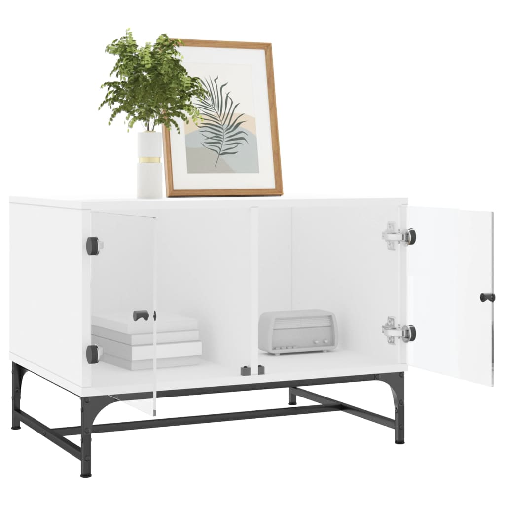 Coffee Table with Glass Doors White 68,5x50x50 cm