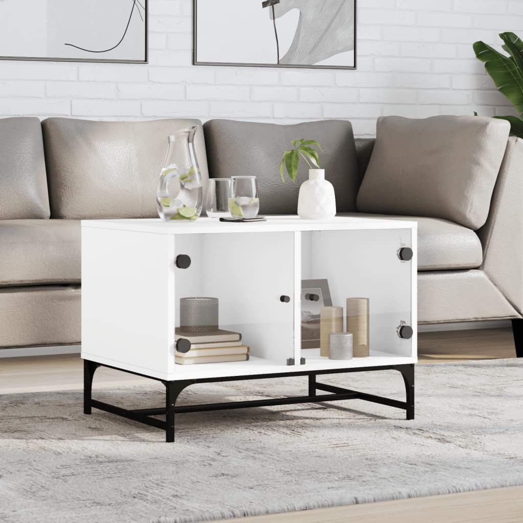 Coffee Table with Glass Doors White 68,5x50x50 cm