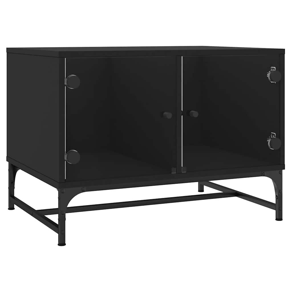 Coffee Table with Glass Doors Black 68,5x50x50 cm
