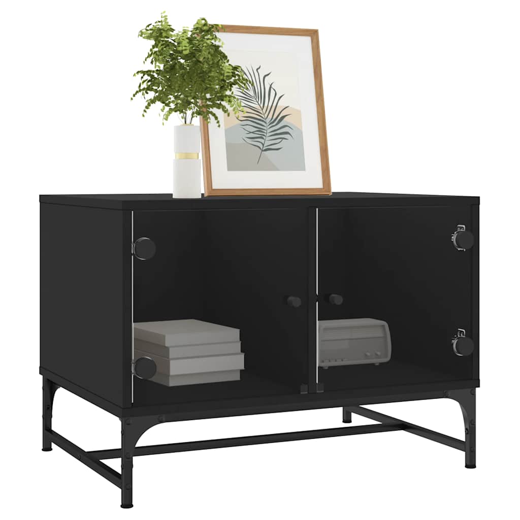 Coffee Table with Glass Doors Black 68,5x50x50 cm