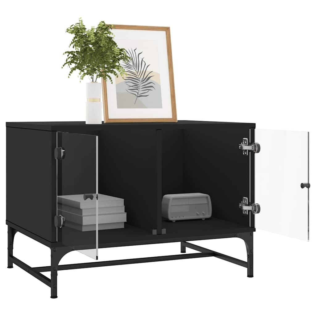 Coffee Table with Glass Doors Black 68,5x50x50 cm