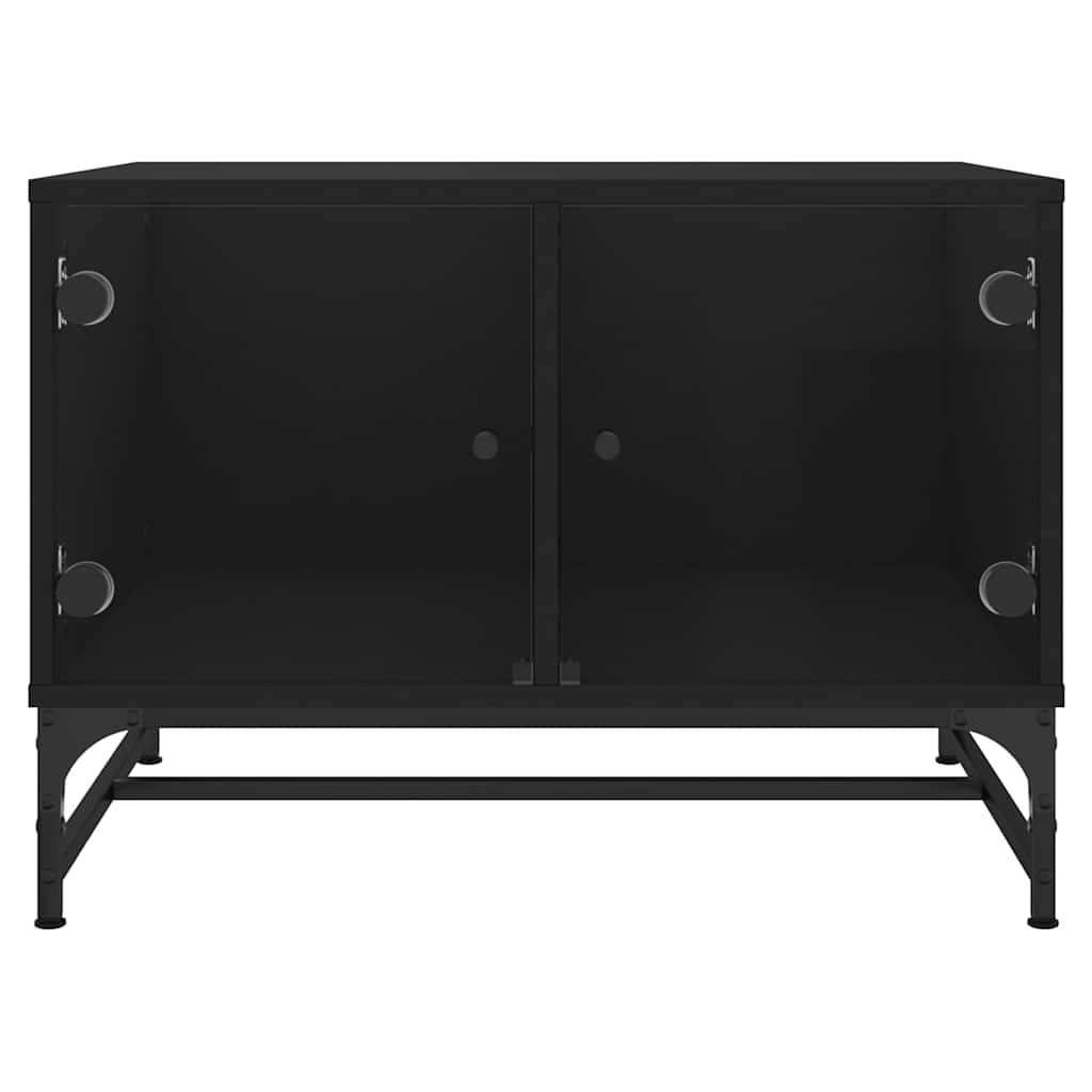 Coffee Table with Glass Doors Black 68,5x50x50 cm