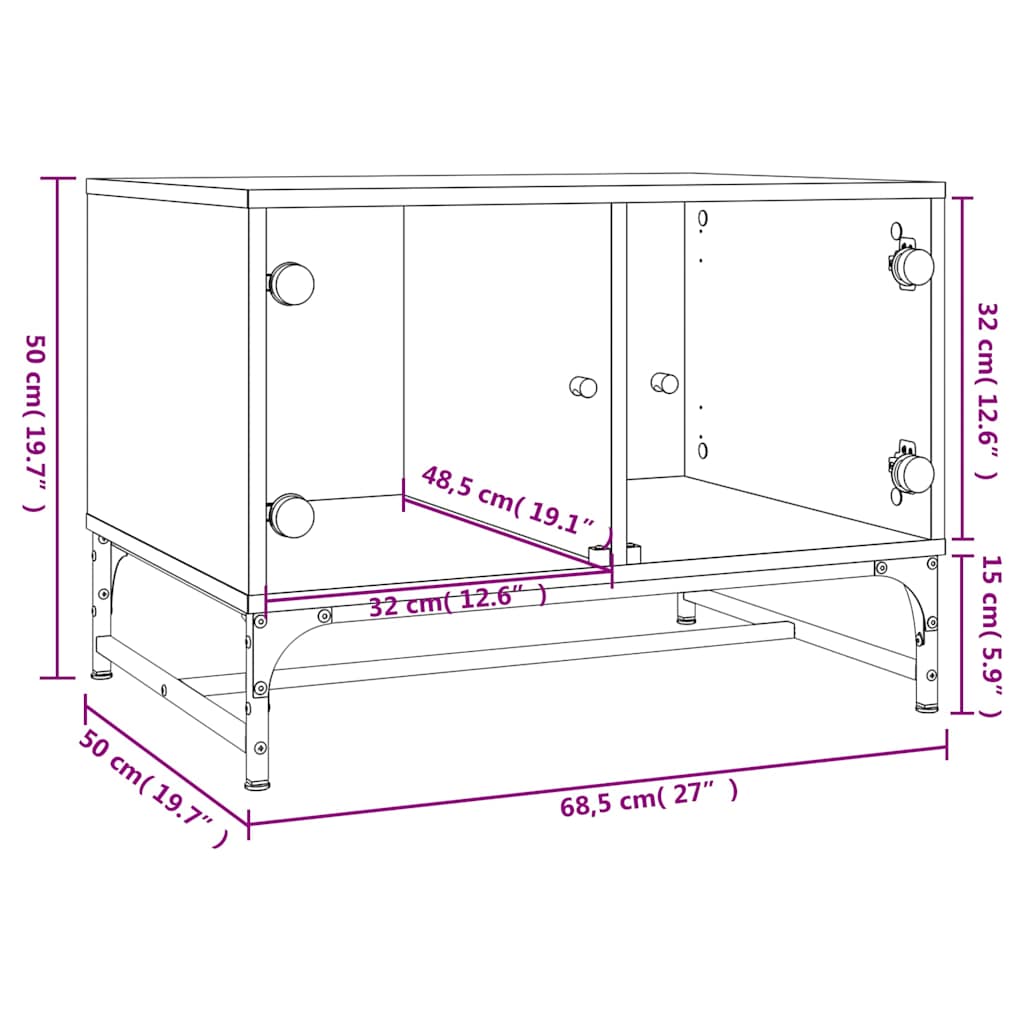Coffee Table with Glass Doors Black 68,5x50x50 cm