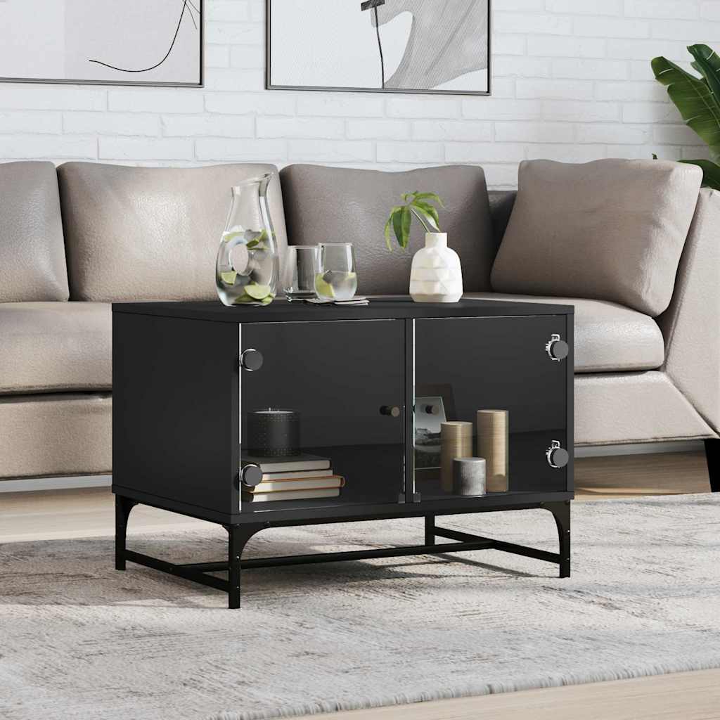 Coffee Table with Glass Doors Black 68,5x50x50 cm