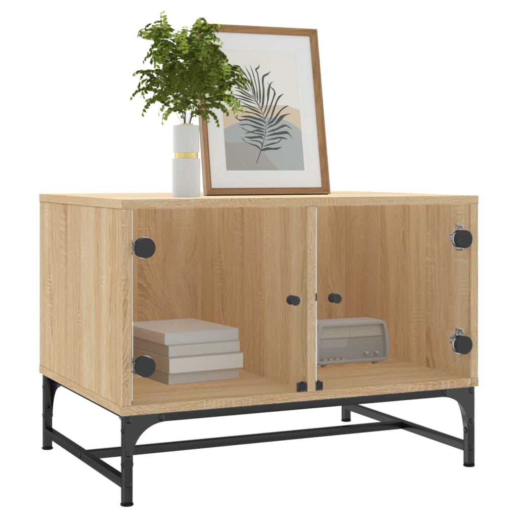 Coffee Table with Glass Doors Sonoma Oak 68,5x50x50 cm