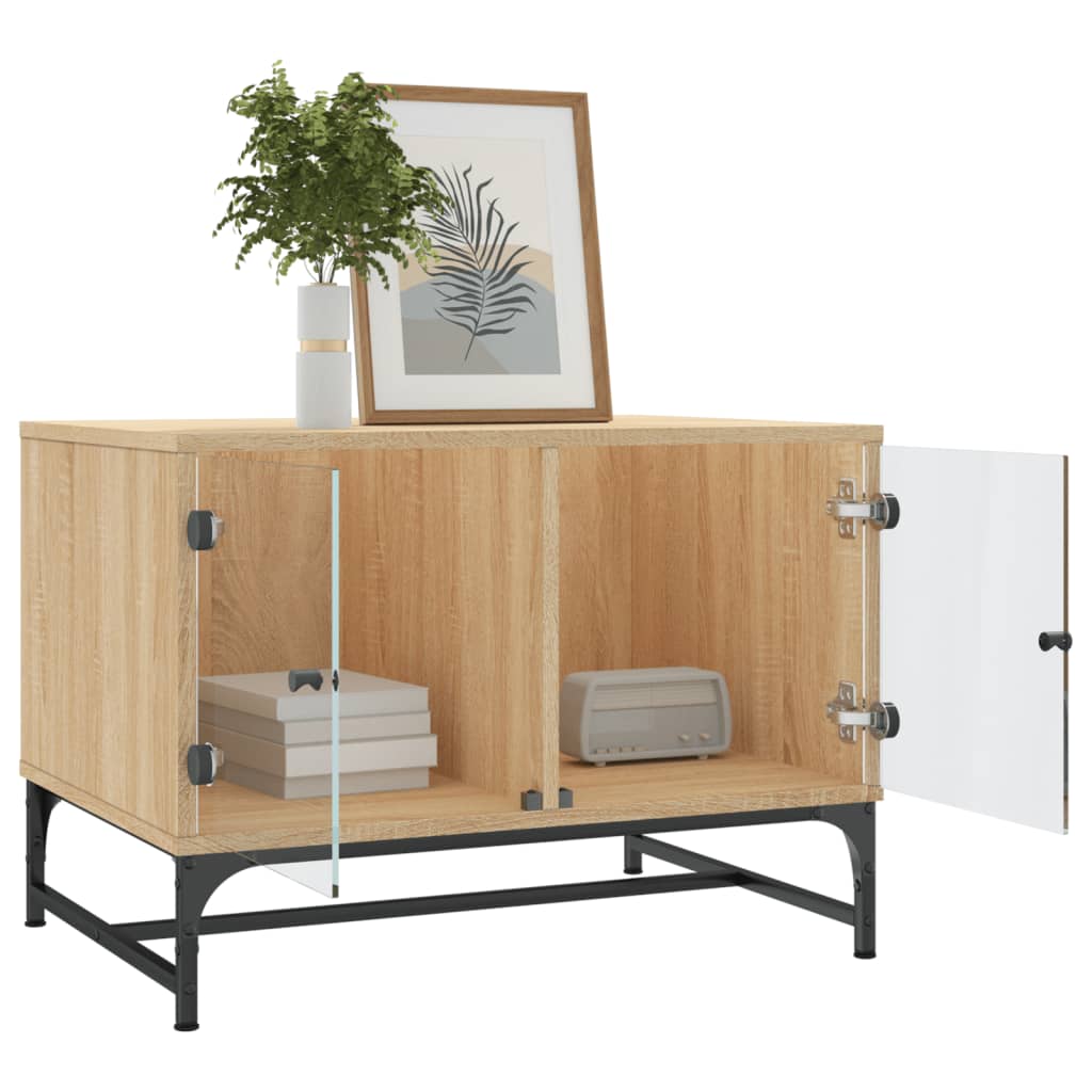 Coffee Table with Glass Doors Sonoma Oak 68,5x50x50 cm