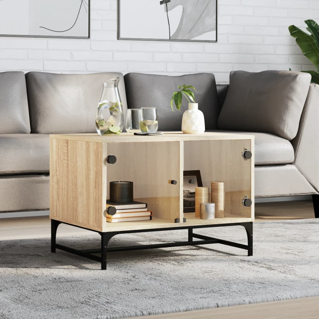 Coffee Table with Glass Doors Sonoma Oak 68,5x50x50 cm