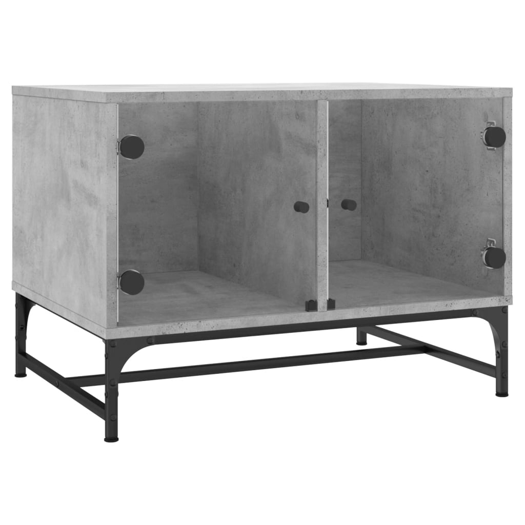 Coffee Table with Glass Doors Concrete Grey 68,5x50x50 cm