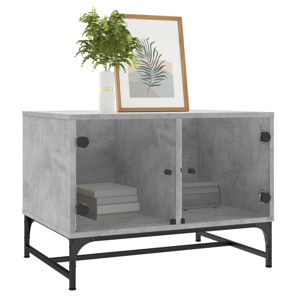 Coffee Table with Glass Doors Concrete Grey 68,5x50x50 cm