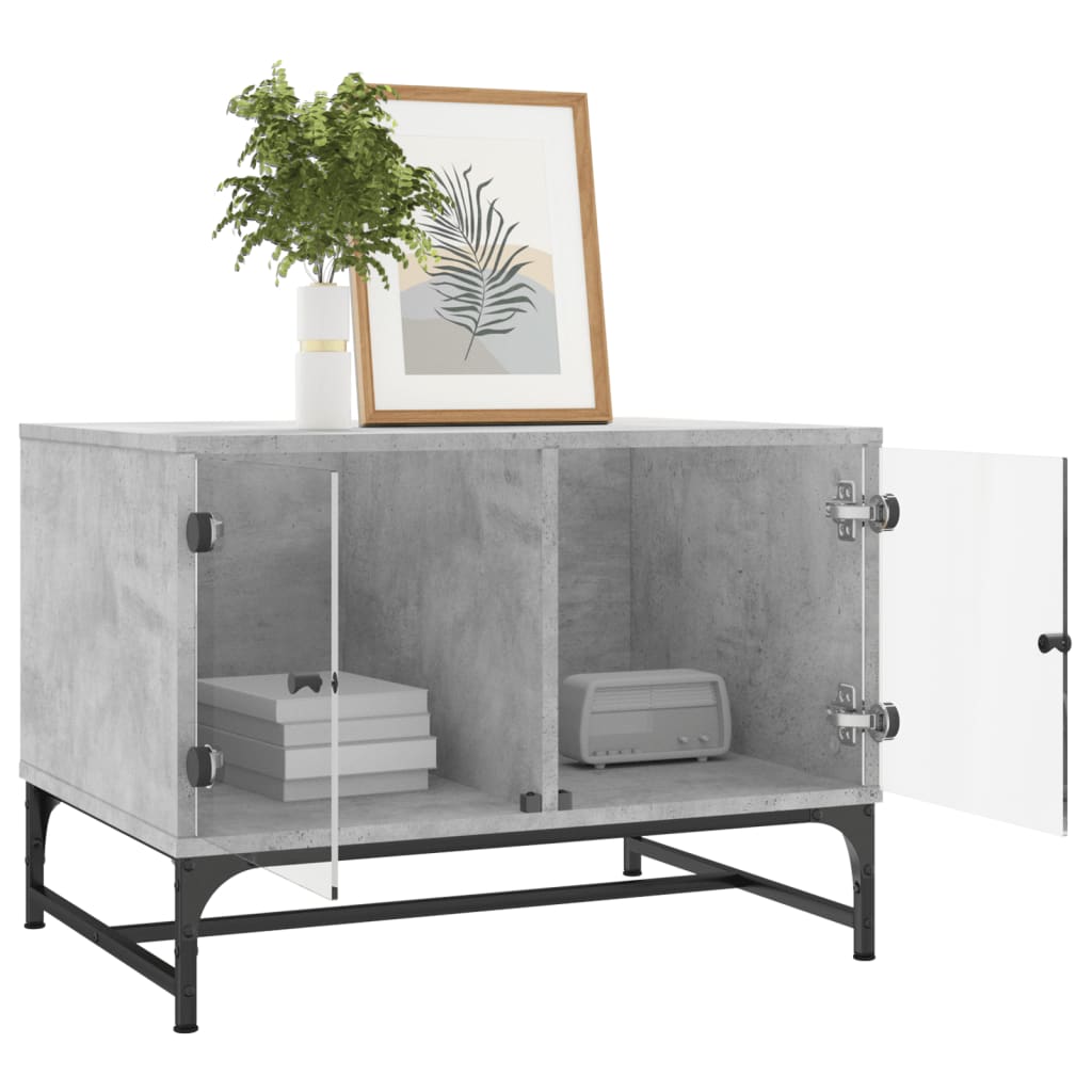 Coffee Table with Glass Doors Concrete Grey 68,5x50x50 cm