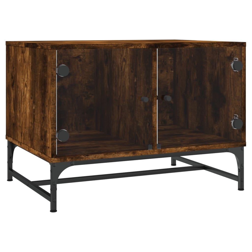 Coffee Table with Glass Doors Smoked Oak 68,5x50x50 cm