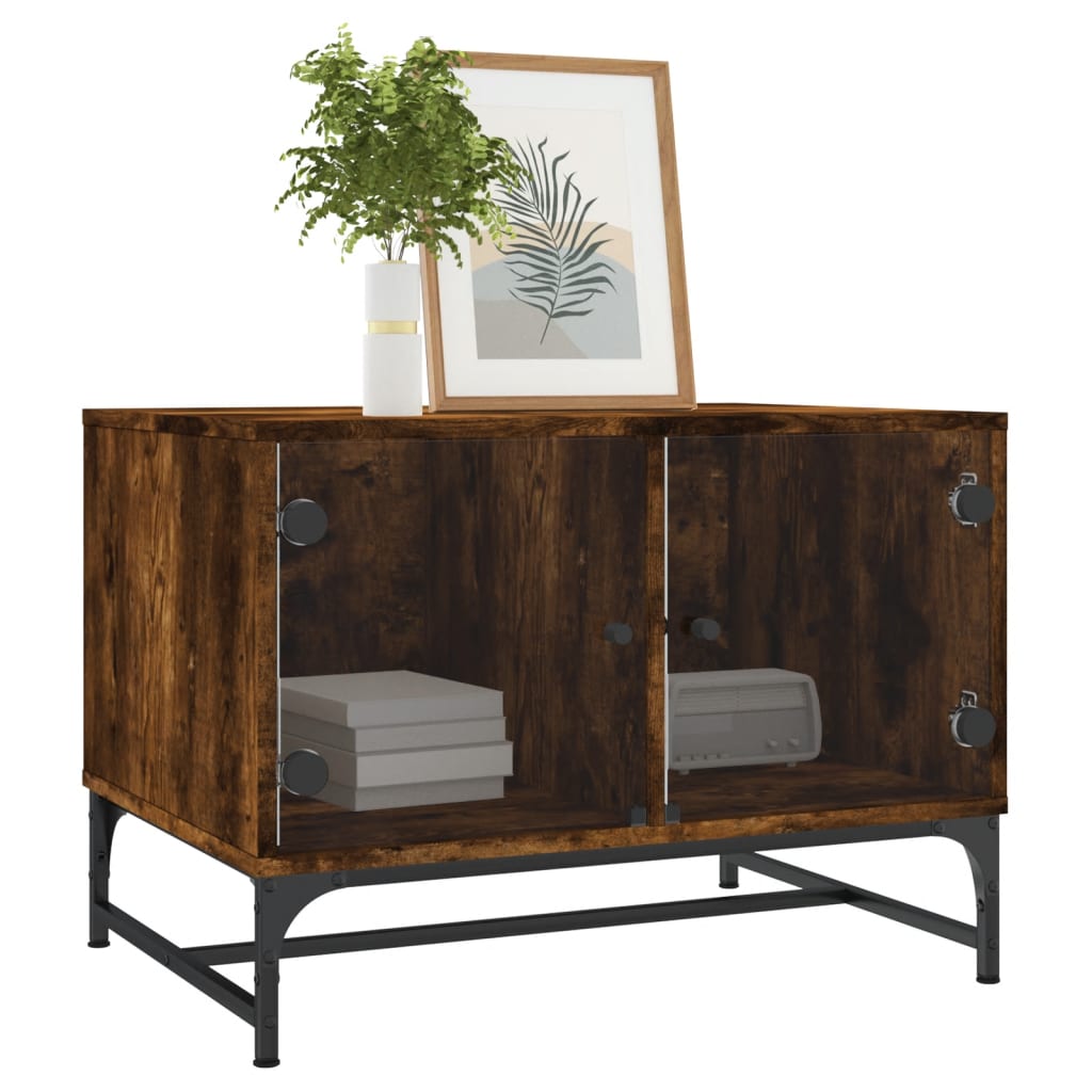 Coffee Table with Glass Doors Smoked Oak 68,5x50x50 cm