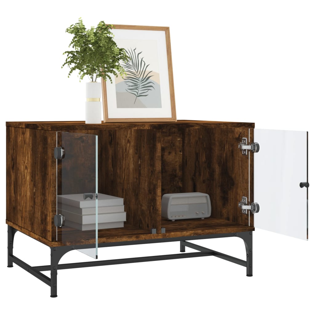 Coffee Table with Glass Doors Smoked Oak 68,5x50x50 cm