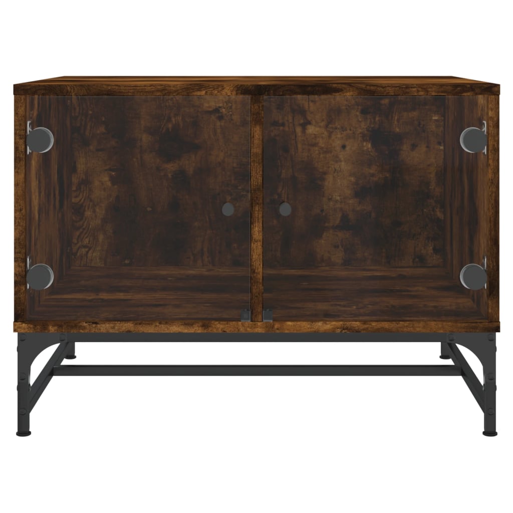 Coffee Table with Glass Doors Smoked Oak 68,5x50x50 cm