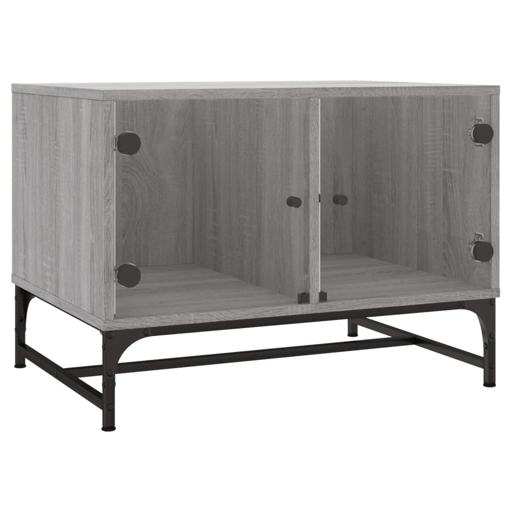 Coffee Table with Glass Doors Grey Sonoma 68,5x50x50 cm