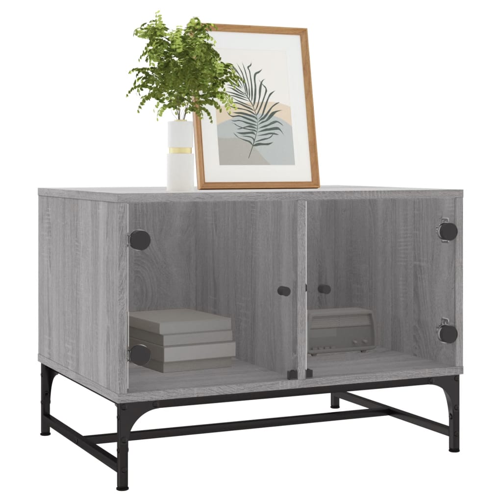 Coffee Table with Glass Doors Grey Sonoma 68,5x50x50 cm