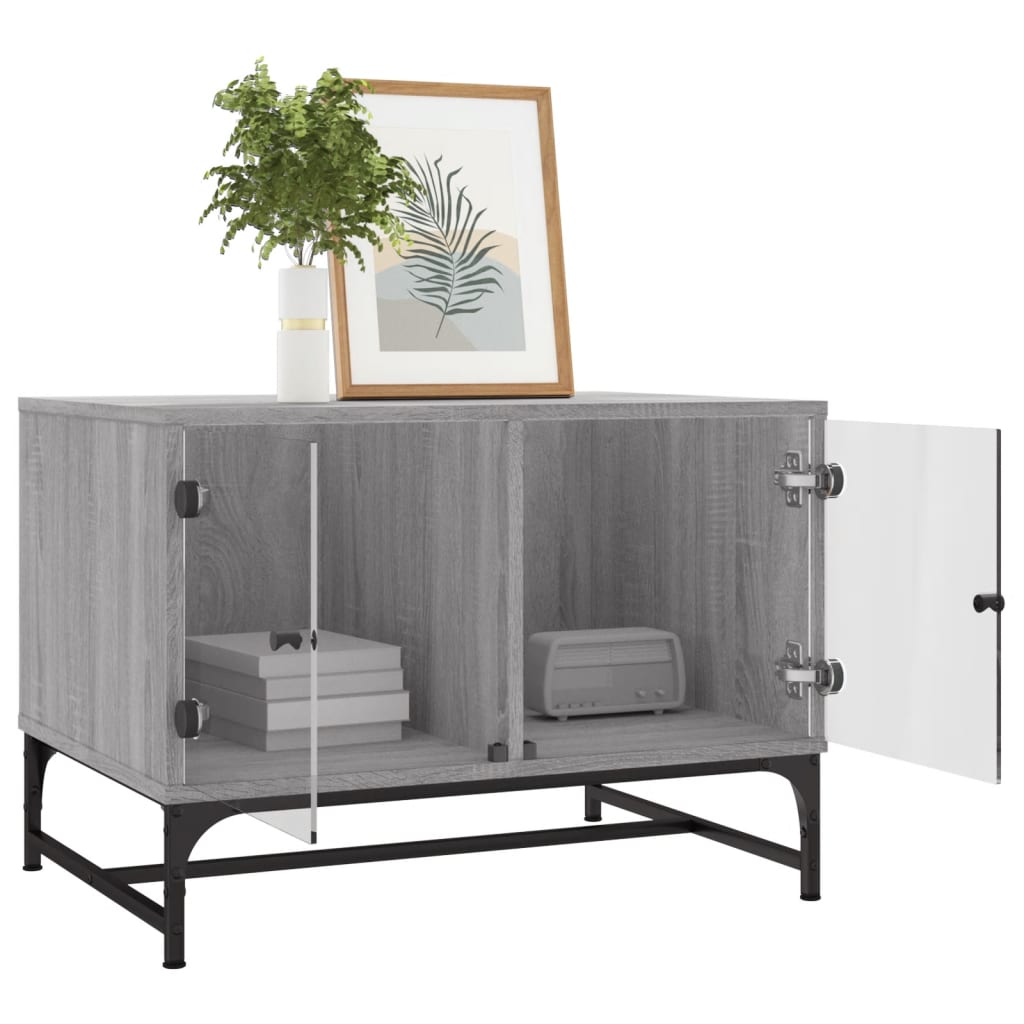 Coffee Table with Glass Doors Grey Sonoma 68,5x50x50 cm