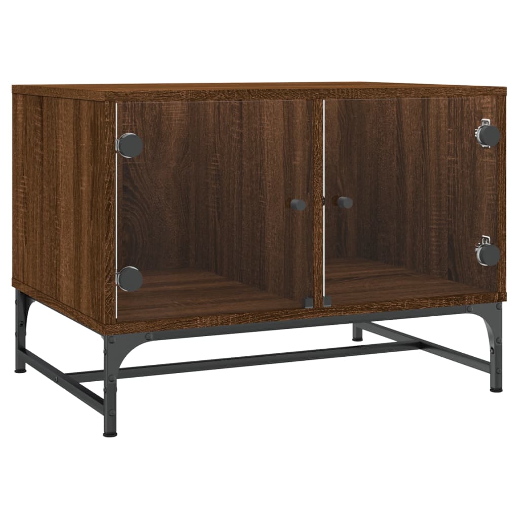 Coffee Table with Glass Doors Brown Oak 68,5x50x50 cm