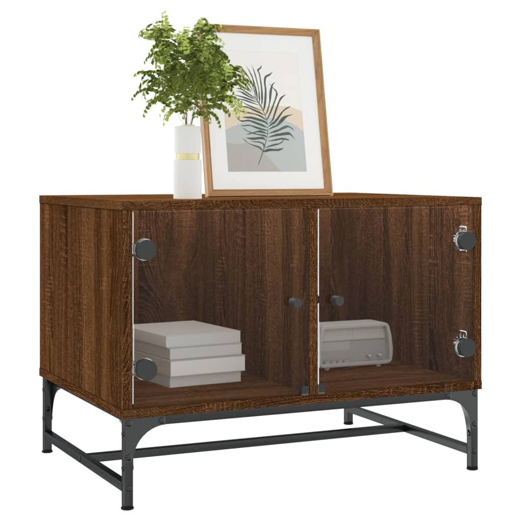 Coffee Table with Glass Doors Brown Oak 68,5x50x50 cm