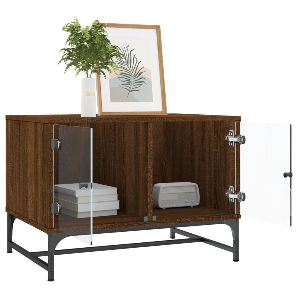 Coffee Table with Glass Doors Brown Oak 68,5x50x50 cm