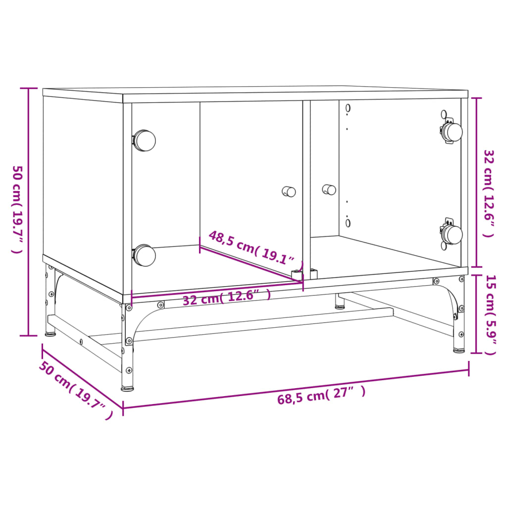 Coffee Table with Glass Doors Brown Oak 68,5x50x50 cm