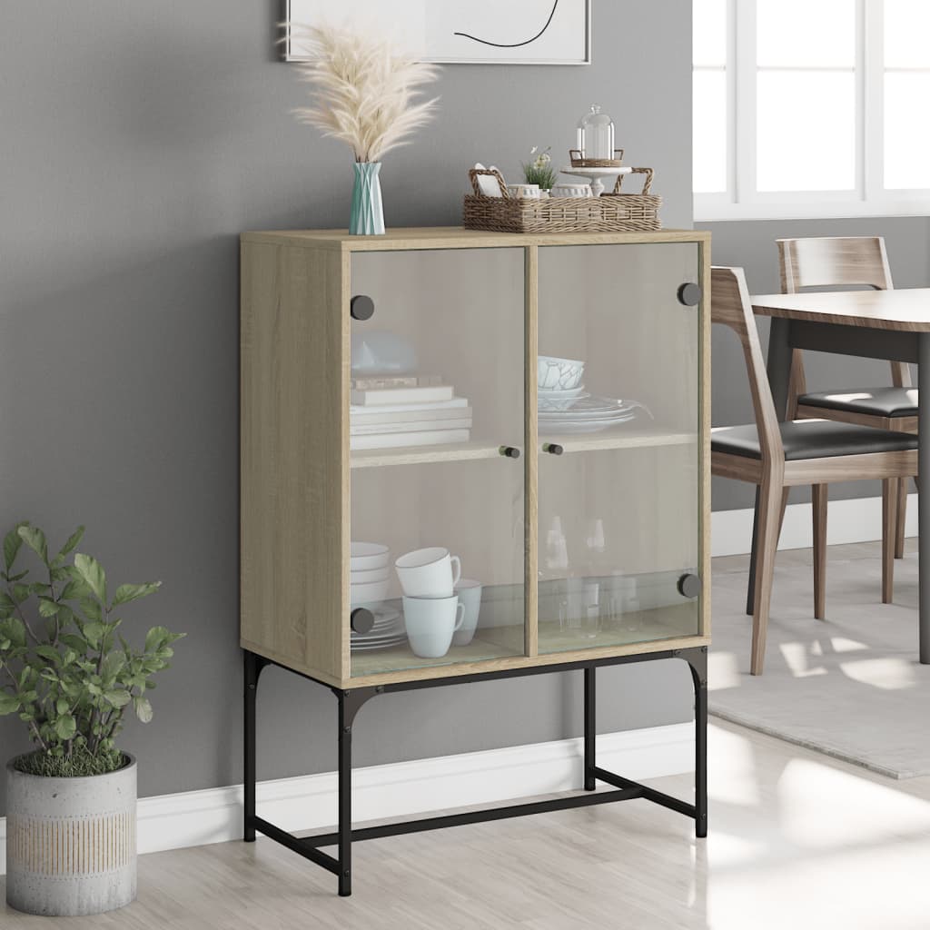 vidaXL Side Cabinet with Glass Doors Sonoma Oak 69x37x100 cm