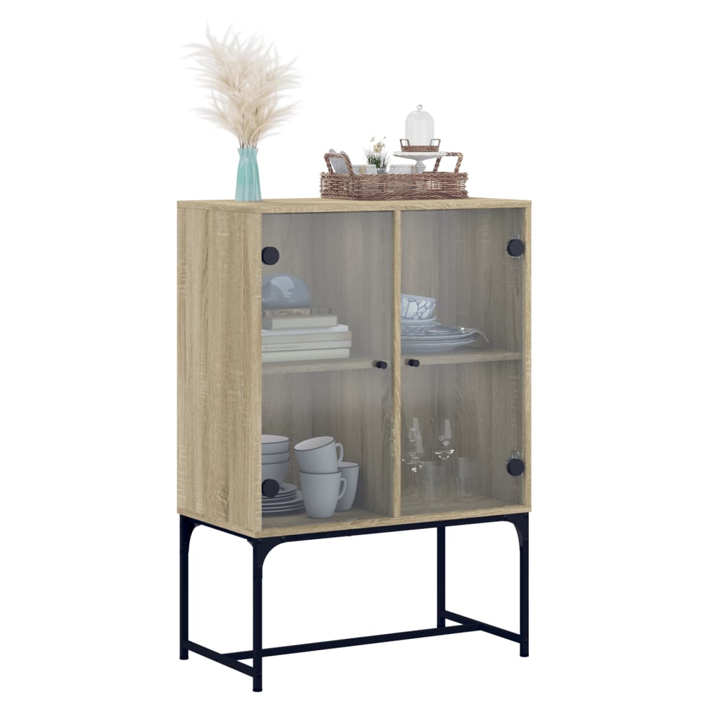 vidaXL Side Cabinet with Glass Doors Sonoma Oak 69x37x100 cm