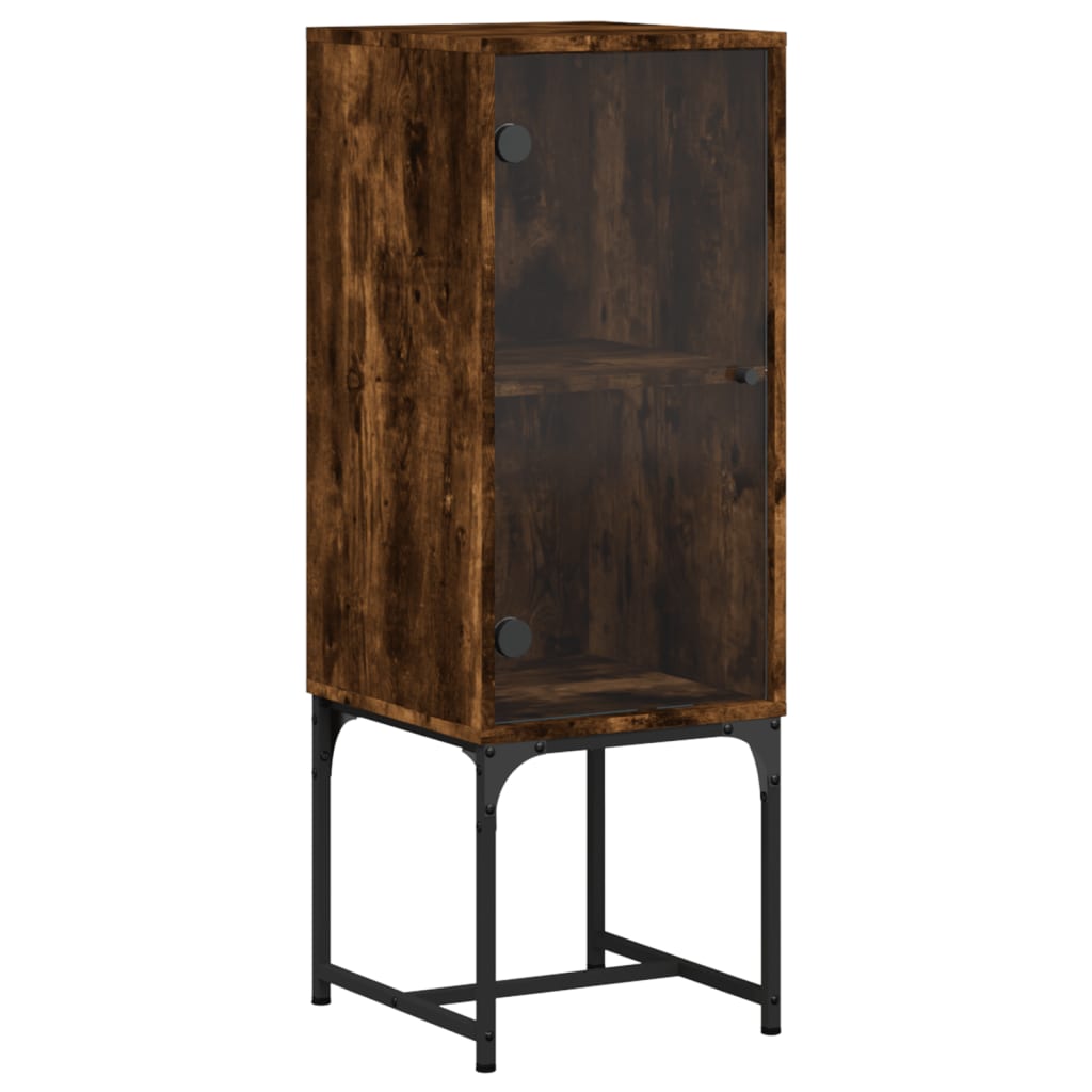 vidaXL Side Cabinet with Glass Doors Smoked Oak 35x37x100 cm