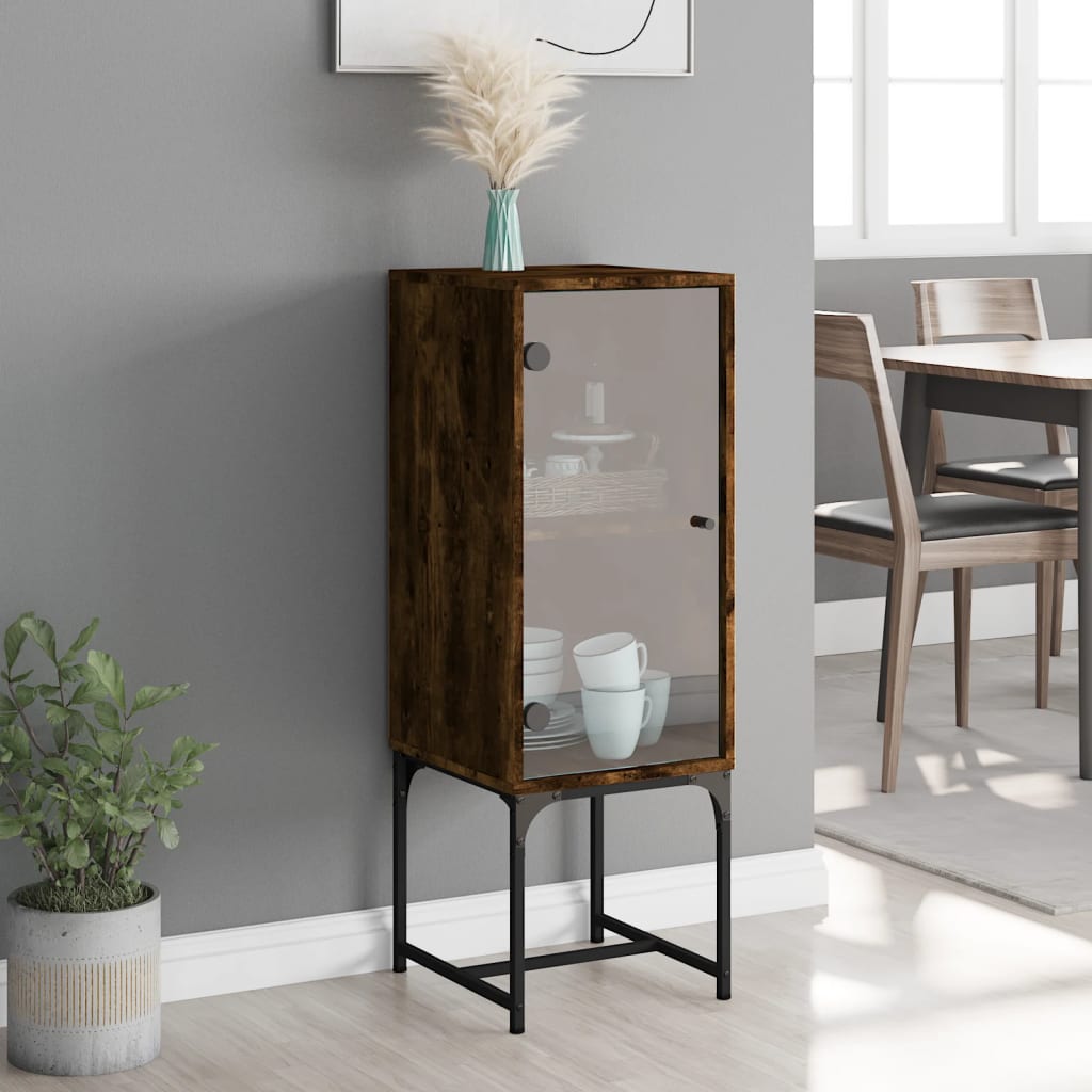 vidaXL Side Cabinet with Glass Doors Smoked Oak 35x37x100 cm