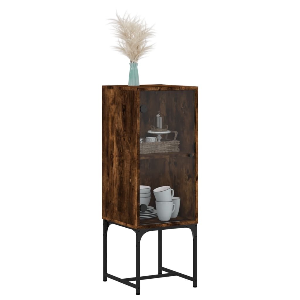 vidaXL Side Cabinet with Glass Doors Smoked Oak 35x37x100 cm