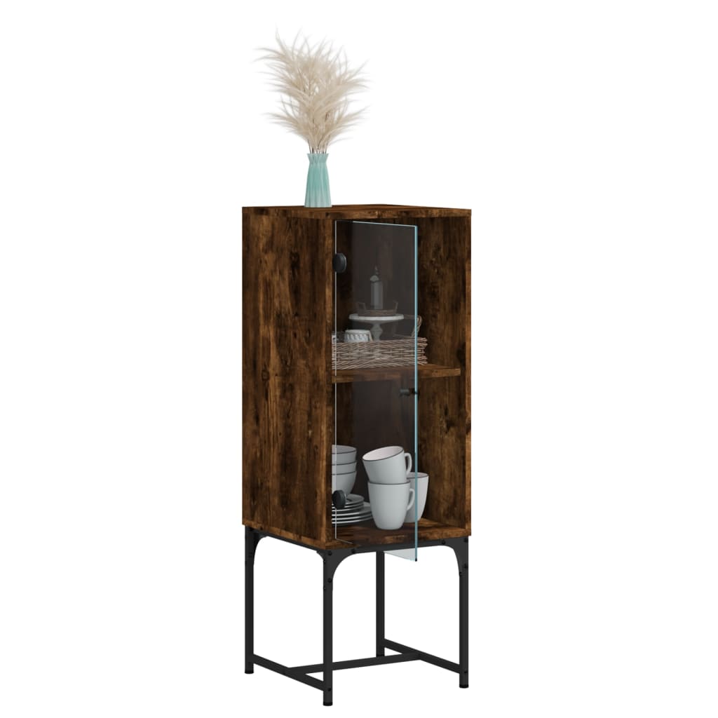 vidaXL Side Cabinet with Glass Doors Smoked Oak 35x37x100 cm