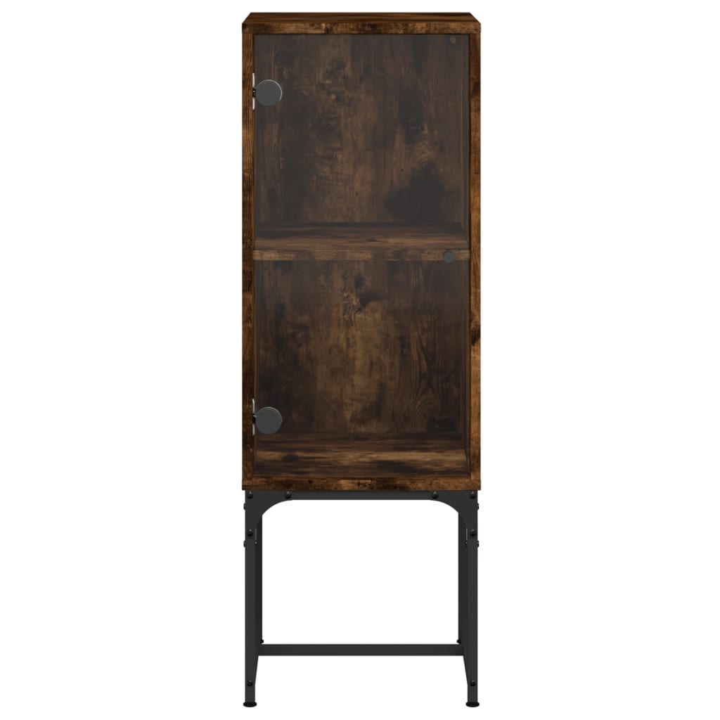 vidaXL Side Cabinet with Glass Doors Smoked Oak 35x37x100 cm