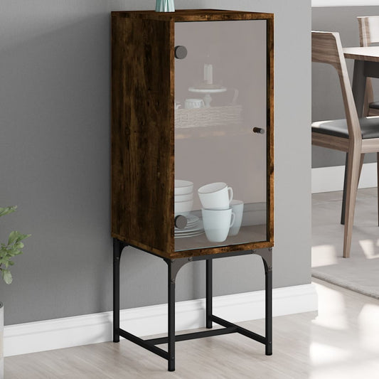 vidaXL Side Cabinet with Glass Doors Smoked Oak 35x37x100 cm