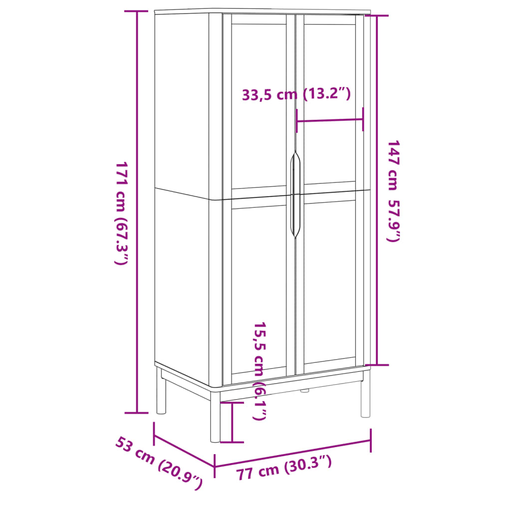 vidaXL Wardrobe FLORO White 77x53x171 cm Solid Wood Pine