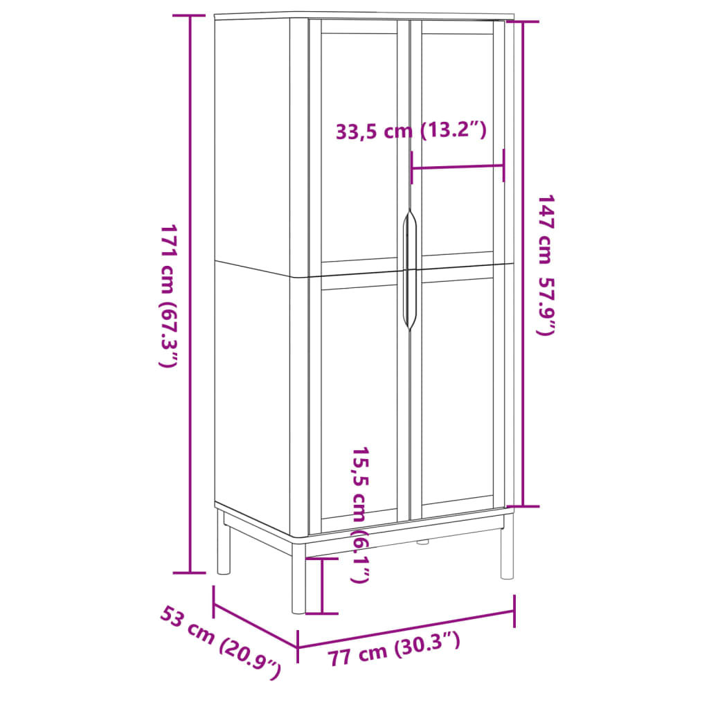 vidaXL Wardrobe FLORO Grey 77x53x171 cm Solid Wood Pine